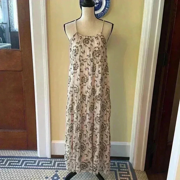 Elena Baldi | Tiered Silk Blend Animal Print Midi/Maxi Dress with Braided Straps - Picture 3 of 9